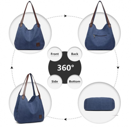 Geanta de umar pentru femei KONO, din panza, albastru [2]