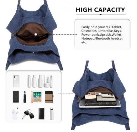 Geanta de umar pentru femei KONO, din panza, albastru [3]