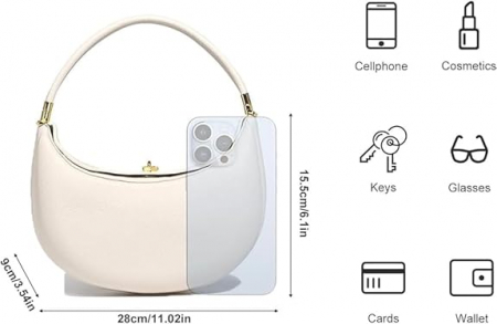 Geanta de umar pentru femei OEIPSMK, din piele PU, forma semiluna, alb [3]