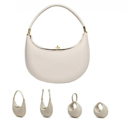 Fashion - Geanta de umar pentru femei OEIPSMK, din piele PU, forma semiluna, alb