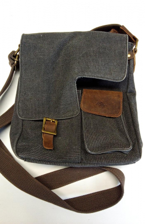 Geantă de umăr vintage din pânză Kasgo, unisex, gri [1]