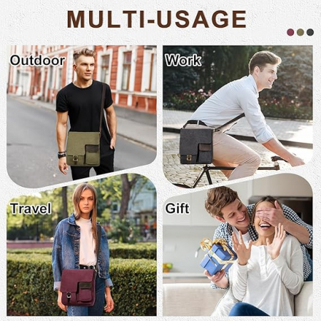 Geantă de umăr vintage din pânză Kasgo, unisex, gri [7]