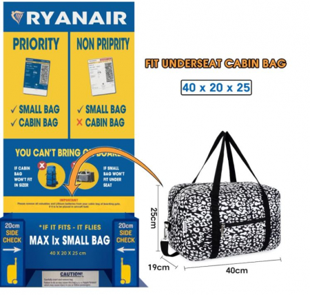 Geanta de voiaj Narwey 3201 Ryanair, 40 x 19 x 25 cm, leopard alb/negru [3]