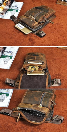 Geanta din piele naturala pentru barbati Le'aokuu 3112, maro [8]