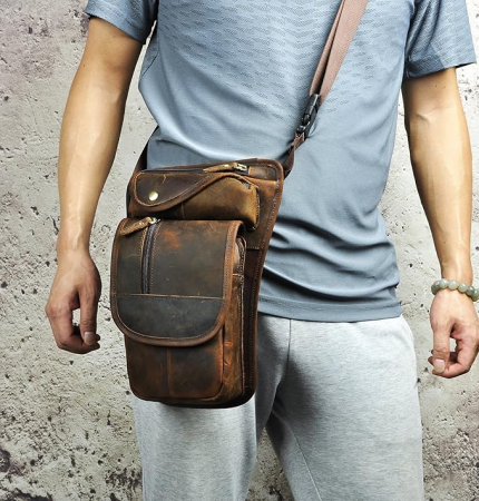 Geanta din piele naturala pentru barbati Le'aokuu 3112, maro [5]