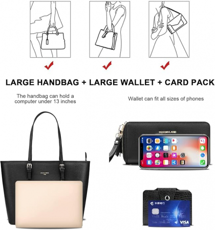 Geantă elegantă de umăr pentru femei URAQT, din piele PU, negru [6]