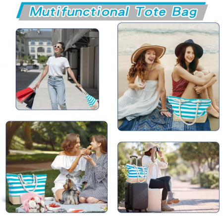Geanta pentru plaja Januts, impermeabila, model cu dungi [6]