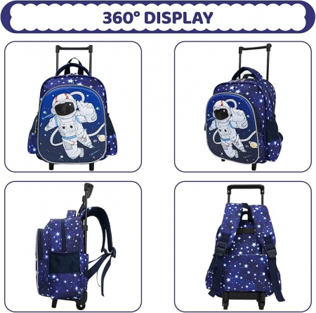 Ghiozdan cu roti pentru copii Amythe, pentru varsta de 2-5 ani, model astronaut, albastru [2]