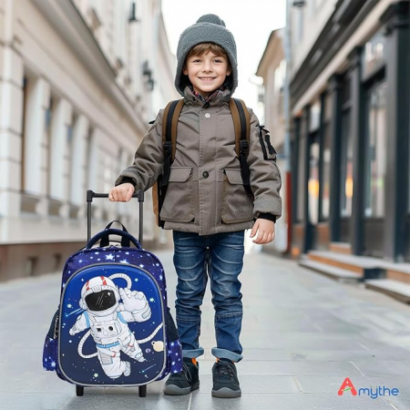 Ghiozdan cu roti pentru copii Amythe, pentru varsta de 2-5 ani, model astronaut, albastru [1]