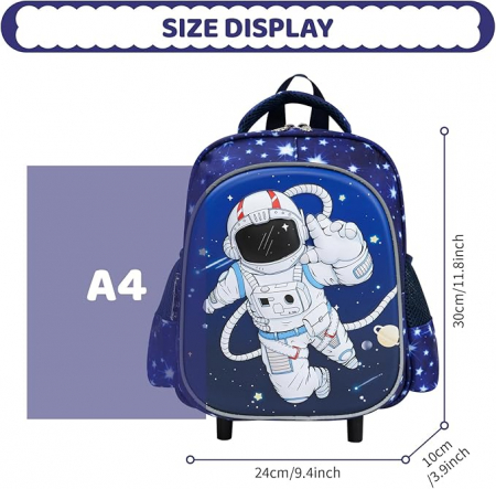 Ghiozdan cu roti pentru copii Amythe, pentru varsta de 2-5 ani, model astronaut, albastru [5]