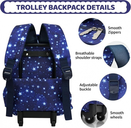 Ghiozdan cu roti pentru copii Amythe, pentru varsta de 2-5 ani, model astronaut, albastru [4]