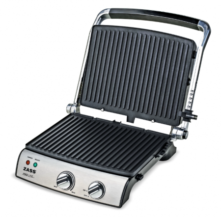 Produse RESIGILATE Zass, Sero si Trisa - Grill electric Zass Grill & Panini Chef ZPG 02, Putere 2000W, placi 29×23 cm