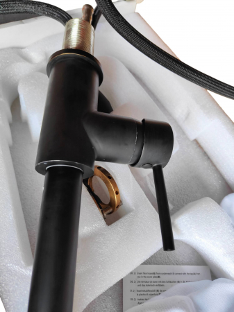 Hapilife Baterie de bucătărie cu cap de duș extensibil, neagră, pivotant 360° [2]