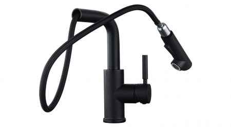 Hapilife Baterie de bucătărie cu cap de duș extensibil, neagră, pivotant 360° [0]