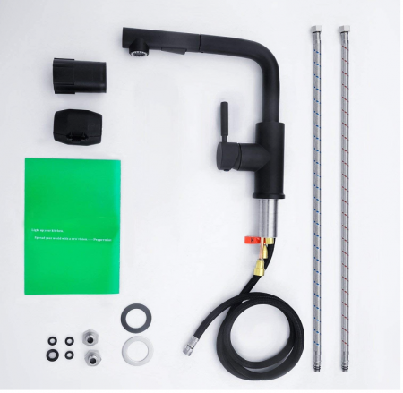 Hapilife Baterie de bucătărie cu cap de duș extensibil, neagră, pivotant 360° [10]