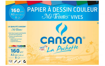 Hârtie de desen Canson Mi-Teintes, 8 coli, A3-29,7 x 42 cm [0]