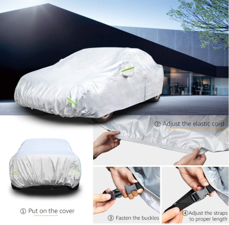 Husă auto rezistentă la vreme rea Amazon Basics - 150D Oxford, pentru Sedanuri de până la 4,3 metri [2]