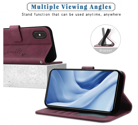 Husă Bravoday pentru iPhone X/iPhone XS, husă din piele PU, Wine Red [6]