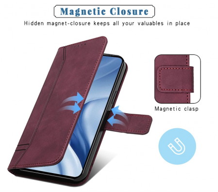 Husă Bravoday pentru iPhone X/iPhone XS, husă din piele PU, Wine Red [3]