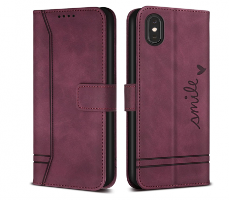 Husă Bravoday pentru iPhone X/iPhone XS, husă din piele PU, Wine Red [0]