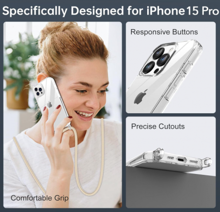 Husă cu șnur Nupcknn pentru iPhone 15 Pro, transparentă [2]