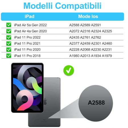 Husă cu tastatură italiană IVEOPPE pentru iPad Air 5 Generation 2022 10,9"/Air 4 2020 10,9"/iPad Pro 11 2022/2021/2020/2018, negru [2]