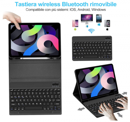 Husă cu tastatură italiană IVEOPPE pentru iPad Air 5 Generation 2022 10,9"/Air 4 2020 10,9"/iPad Pro 11 2022/2021/2020/2018, negru [3]