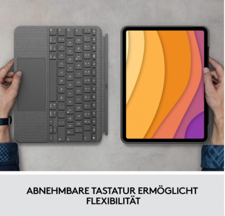 Husă cu tastatură Logitech Combo Touch iPad Air (a 4-1, a 5-1 gen - 2020, 2022), aspect german QWERTZ, gri [9]