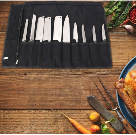 Husa cutite pentru bucatar QEES, 11 compartimente, 69x47 cm, negru [8]