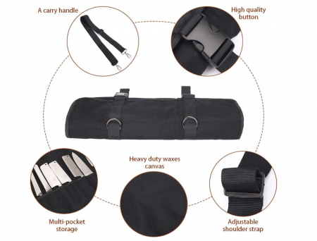 Husa cutite pentru bucatar QEES, 11 compartimente, 69x47 cm, negru [6]