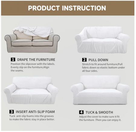 Husa de canapea Ystyle, 4 locuri cu cotiera, 233-293 cm, alb [7]