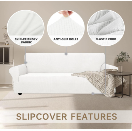 Husa de canapea Ystyle, 4 locuri cu cotiera, 233-293 cm, alb [6]