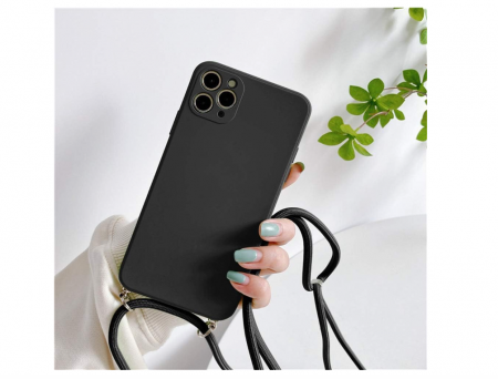 Telefoane Mobile & accesorii - Husă din silicon pentru iPhone 11 Pro Max cu șnur , negru