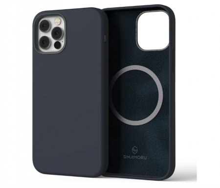 TOATE PRODUSELE - Husă din silicon Sinjimoru pentru iPhone 12/12 Pro pentru MagSafe, Navy Blue