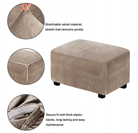 Husă dreptunghiulară pentru taburet din catifea Cutefly, Maro [2]