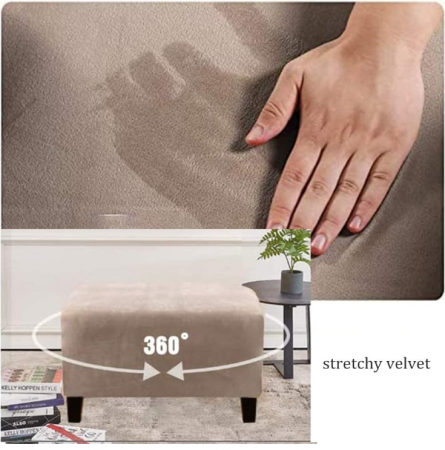 Husă dreptunghiulară pentru taburet din catifea Cutefly, Maro [3]