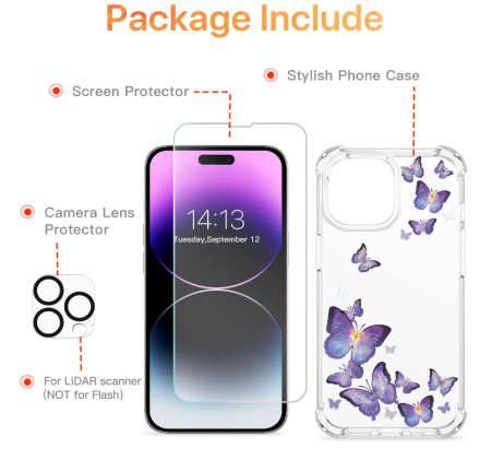 Husa GVIEWIN compatibila cu iPhone 14 Pro Max 6.7" (17 cm) 2022 + Folie protectie sticla securizata si lentila camera [5]