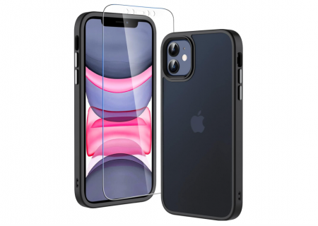 Husă Hensinple pentru iPhone 11, cu folie protectie sticlă securizată, negru [0]