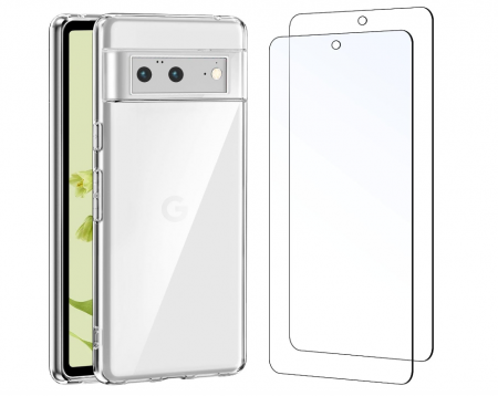 Telefoane Mobile & accesorii - Husă NEW'C pentru Google Pixel 6 transparenta + 2 folii protecție din sticlă securizată