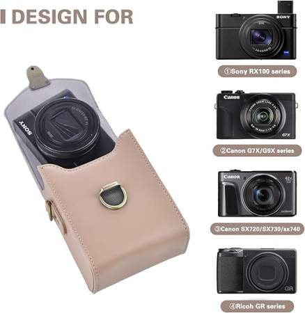 Husa retro de piele pentru camera Sony RX100, seria HX si Ricoh, bej [2]