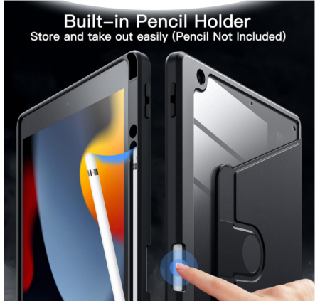 Husă rotativă JETech pentru iPad 9/8/7, 10,2 inchi (25.9 cm), model 2021/2020/2019, generația 9/8/7, negru [5]