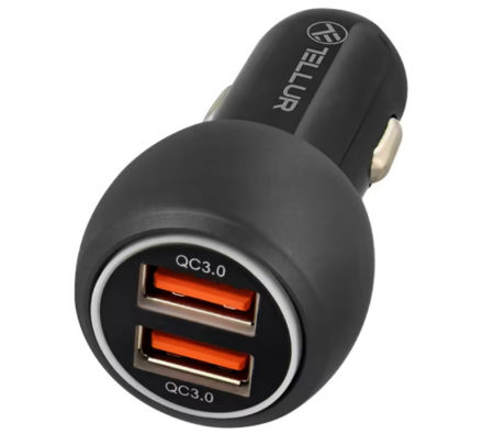 Incarcator auto Tellur FCC8, 6A, 36W, (QC 3.0 + QC 3.0), Negru [2]