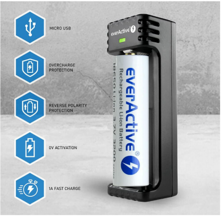 Încărcător pentru baterii everActive LC-100 Micro USB pentru 1 x acumulator, LC-100, negru [7]
