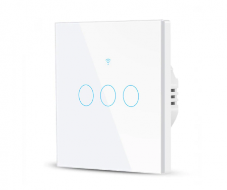 Casa, Gradina & Bricolaj - Intrerupator inteligent cu touch Rovo FN3C, Wi-Fi, fara nul, 3 canale, 10A, RF 433MHz