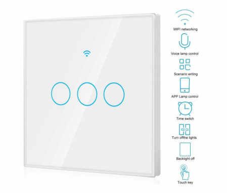 Intrerupator inteligent cu touch Rovo FN3C, Wi-Fi, fara nul, 3 canale, 10A, RF 433MHz [4]