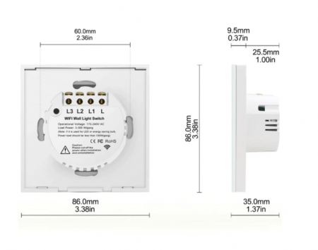 Intrerupator inteligent cu touch Rovo FN3C, Wi-Fi, fara nul, 3 canale, 10A, RF 433MHz [7]