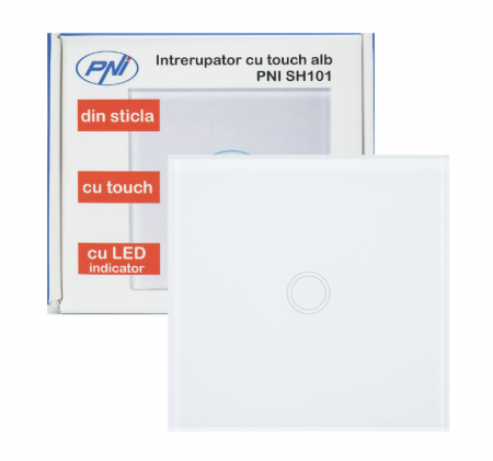 Intrerupator simplu cu touch PNI SH101 din sticla, alb cu LED indicator [6]