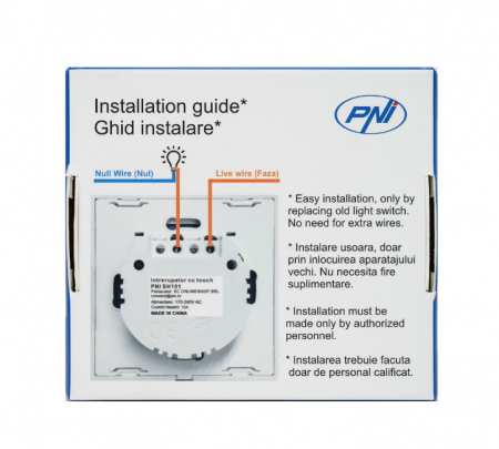 Intrerupator simplu cu touch PNI SH101 din sticla, alb cu LED indicator [5]