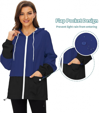Jachetă de ploaie pentru femei Durio, ușoară, respirabilă, pliabilă, negru/albastru, 3XL [5]