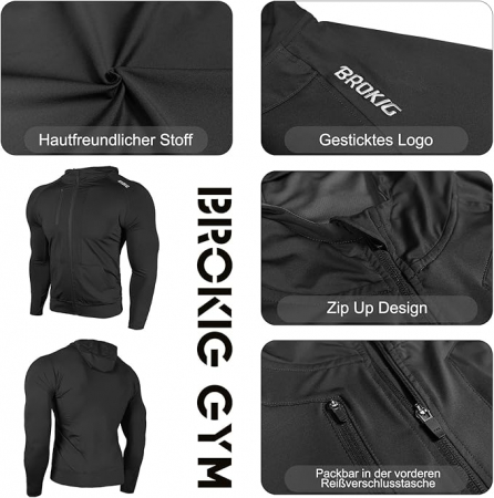 Jacheta sport cu fermoar pentru barbati BROKIG, cu uscare rapida, negru, L [6]